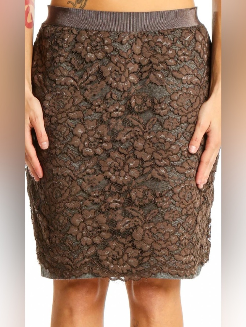 Ann Taylor Loft Women's Brown And Gray Lace Pencil Skirt Size 10 - Picture 1 of 10